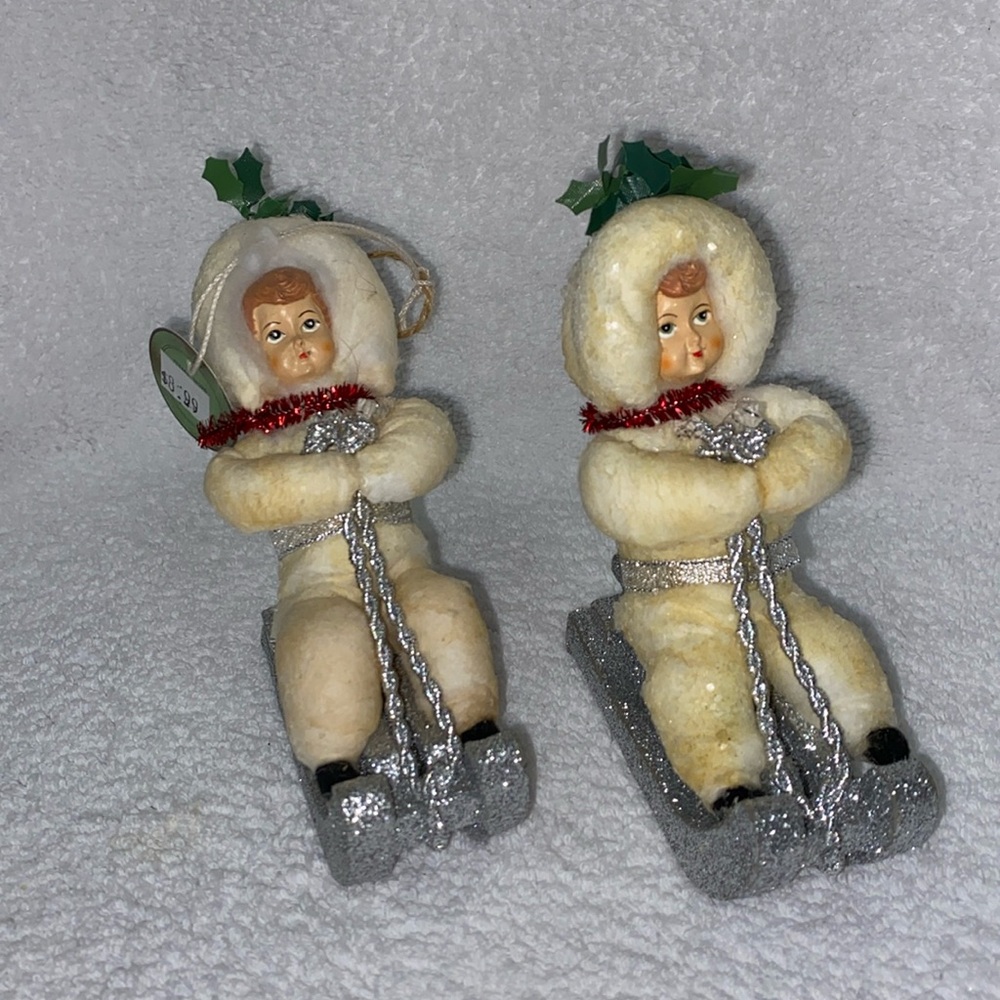 NWT ragon house batting boy on glitter sled ornament vintage primitive look